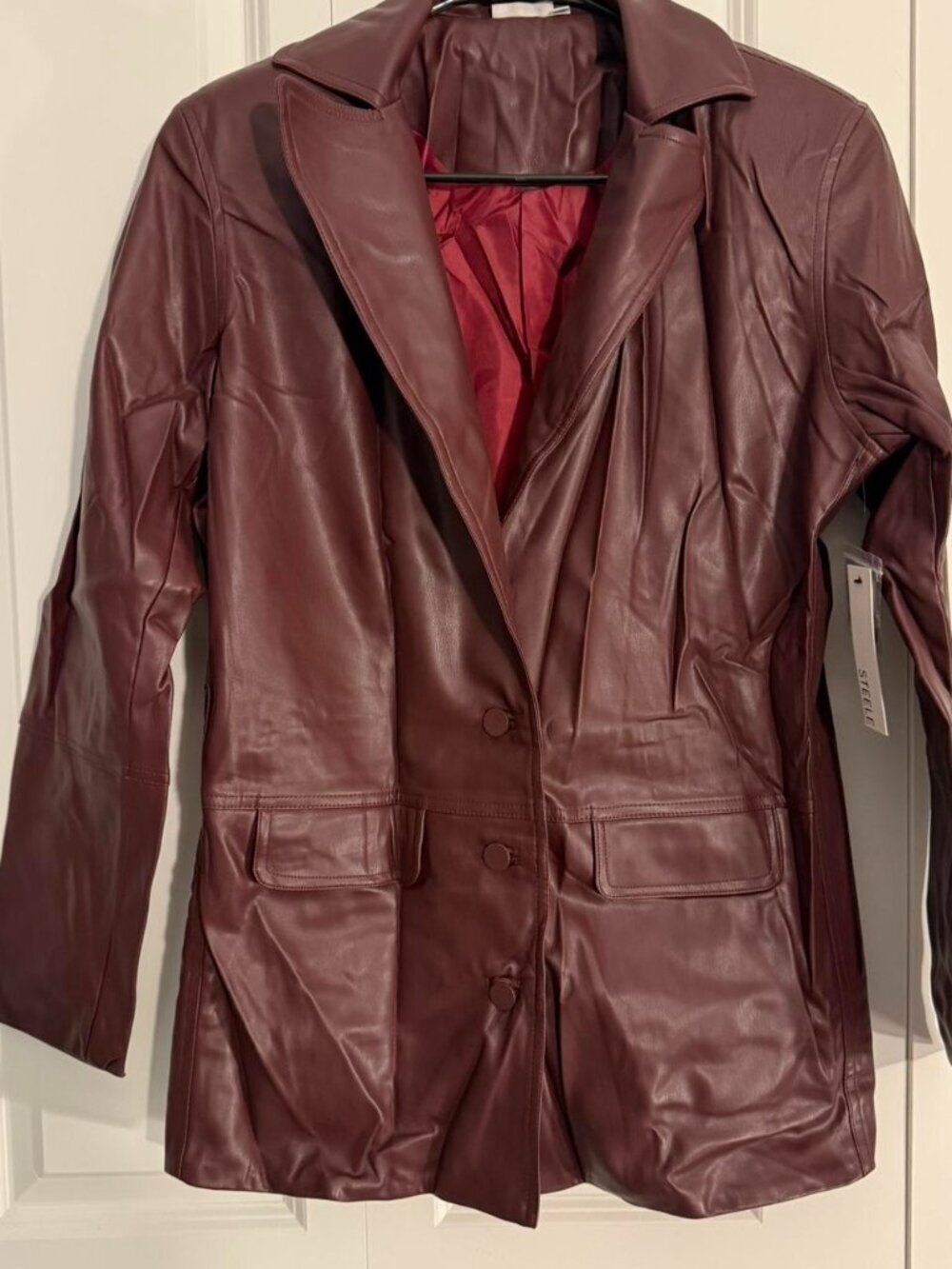 Steele Women's Burgundy Faux Leather Jacket New with Tags Size Small - Picture 4 of 7